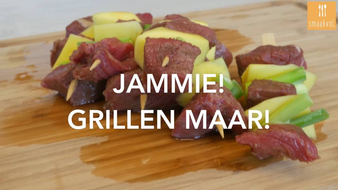Runder spiesjes met mango en bosui