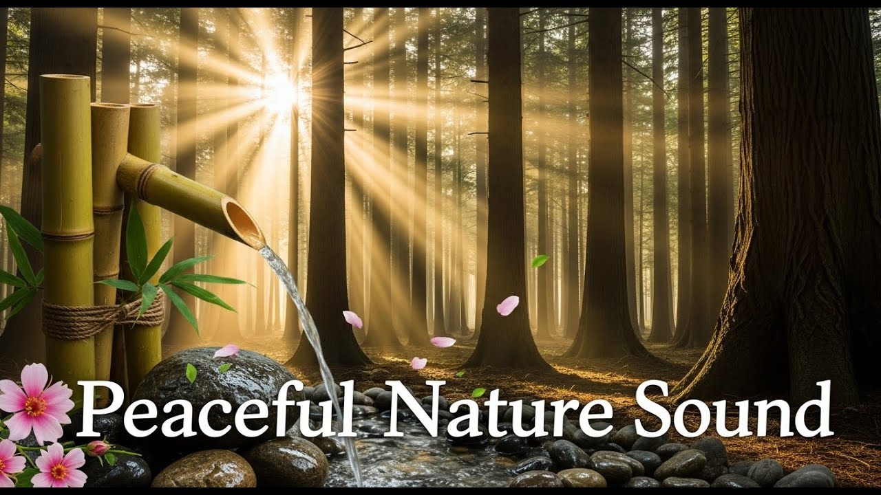 Peaceful Zen Meadow Flow Bamboo Fountain and Candle Glow for Relaxation Meditation Sleep Calm