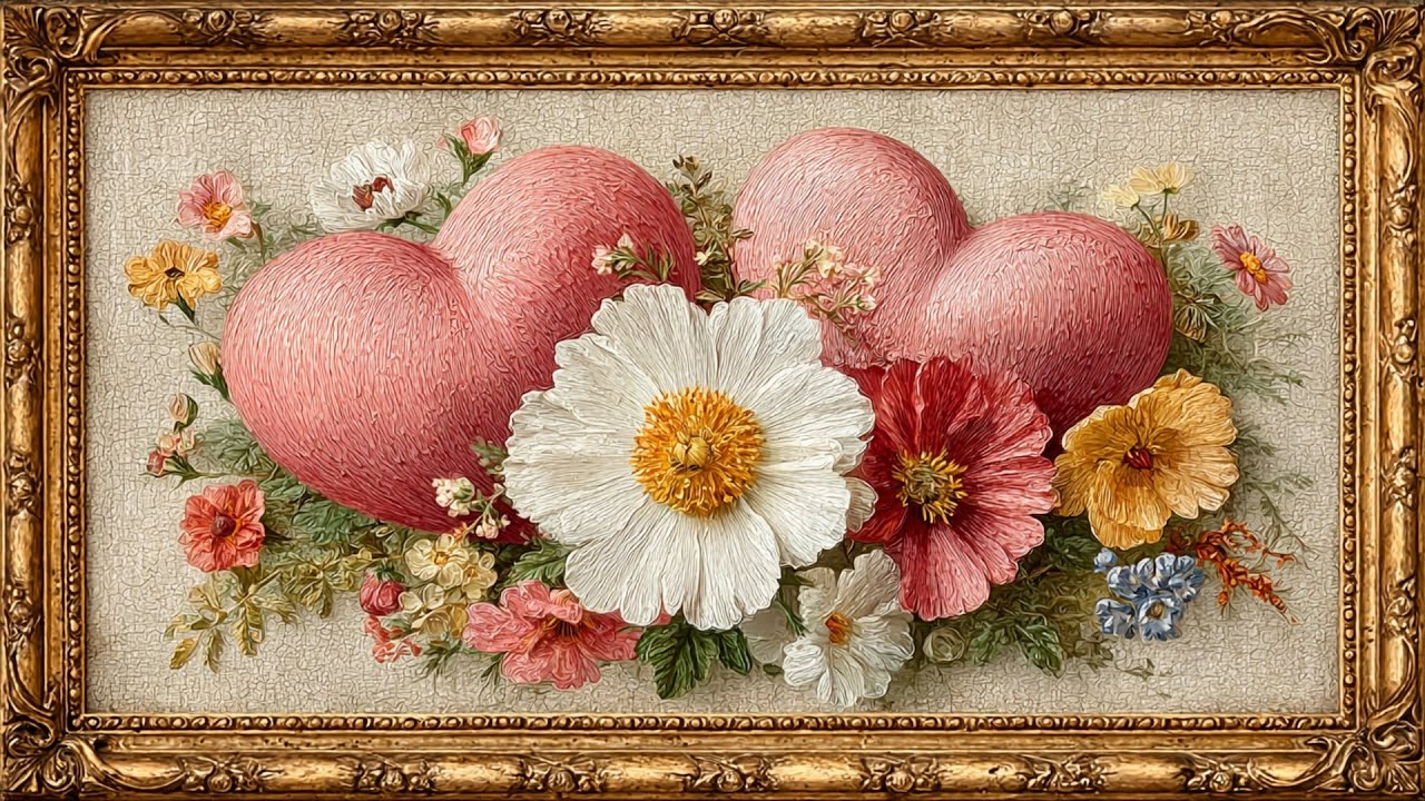Valentine’s Day Frame TV Art 4K (No Music) – Daisy Hearts Painting – 8 Hours Overnight Screensaver
