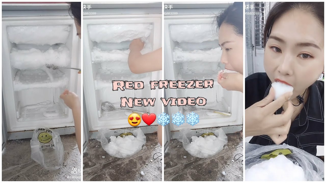 *ASMR* HER NEW VIDIO! RED FREEZER SCRAPING AND EATING😍🤤🤤❄❤❄❄