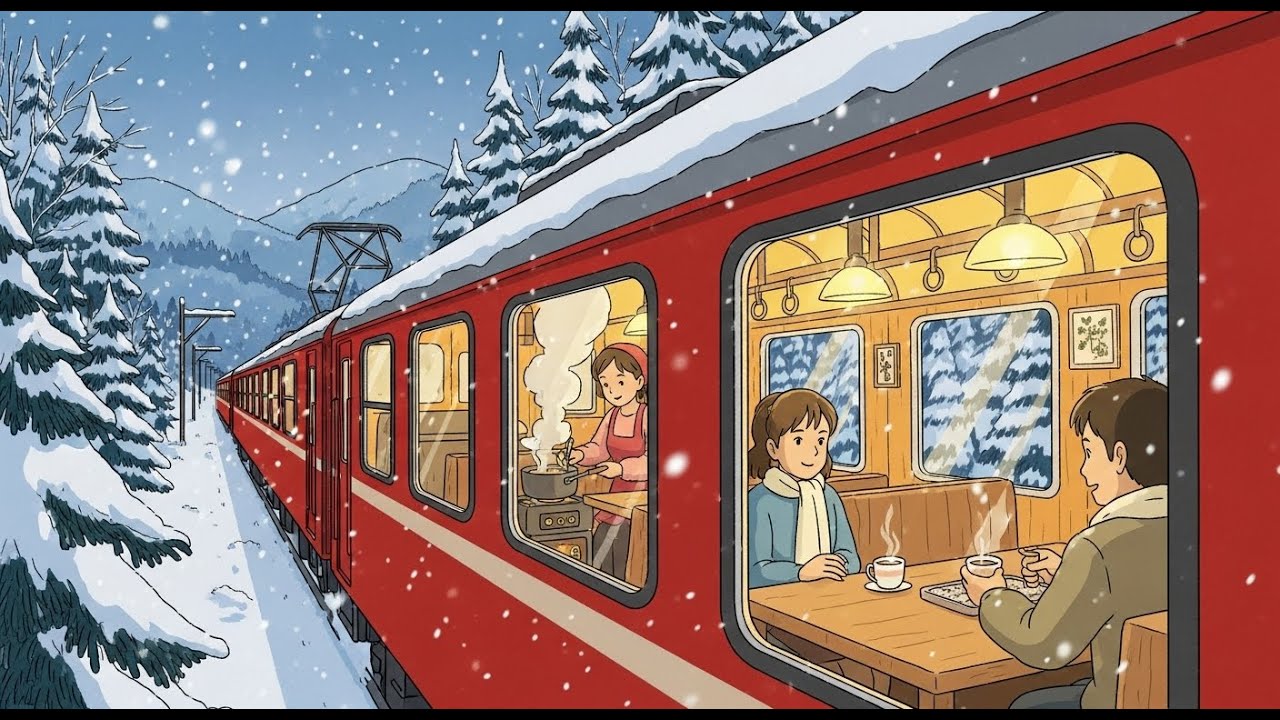 Peaceful Winter Train Journey | Cozy Slice of Life | Ghibli Style animation