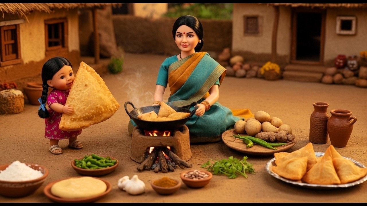 Miniature Doll Samosa Cooking ASMR | Tiny Village Kitchen Story