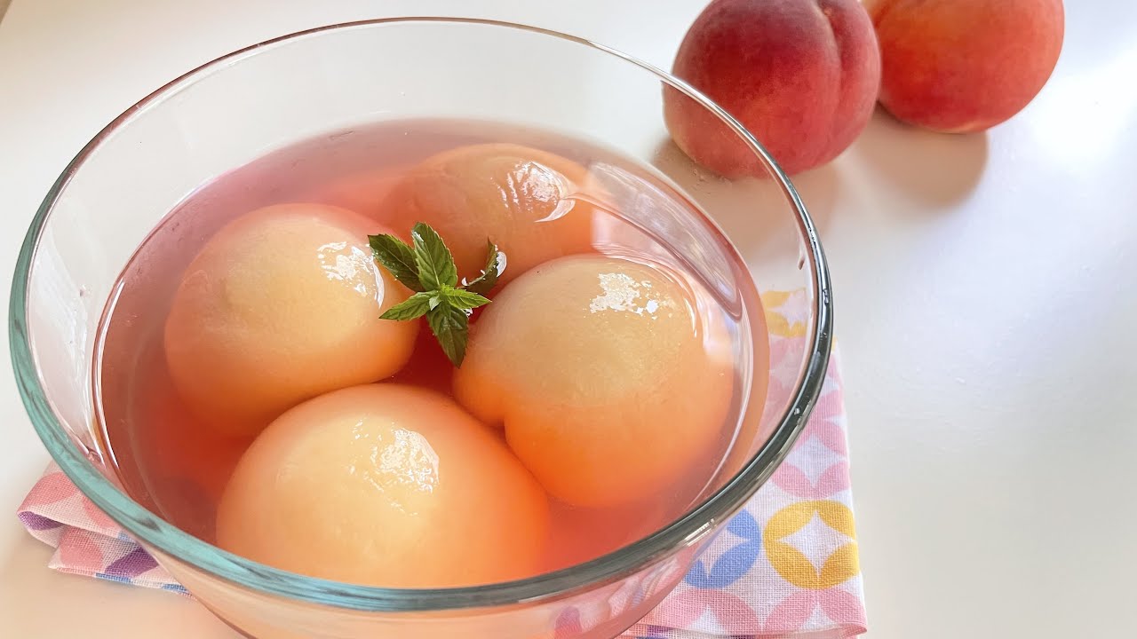 糖漬水蜜桃｜水蜜桃輕鬆剝皮和不變黑的方法｜Peach compote｜桃のコンポートの作り方