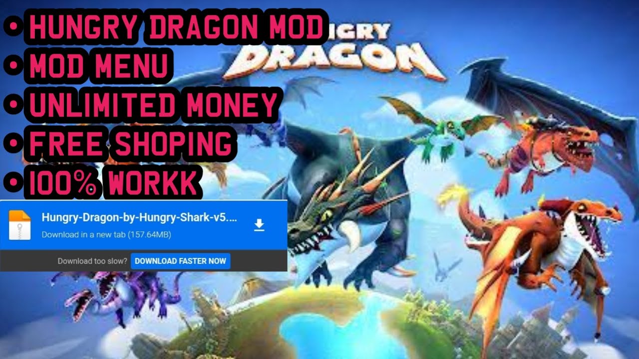 HUNGRY DRAGON MOD, MOD MENU, UNLIMITED MONEY, FREE SHOPING, 100% WORKK