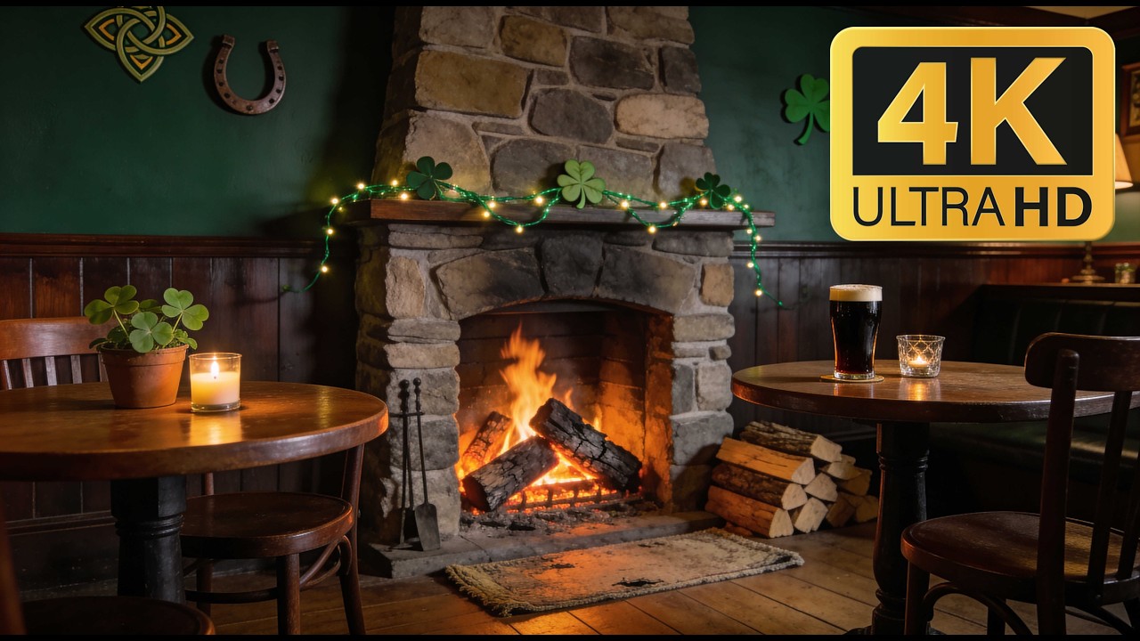 🍀 St. Patrick's Day Ambience LIVE 2026 | 12 Hours Irish Fireplace | No Music | 4K