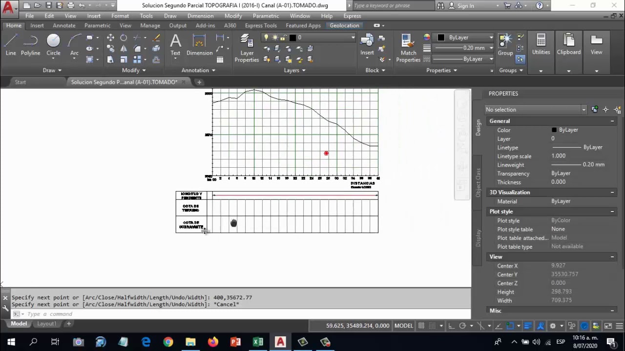 DIBUJO DE UNPERFIL LONGITUDINAL EN BASE AL EXCEL Y AUTOCAD - UCV