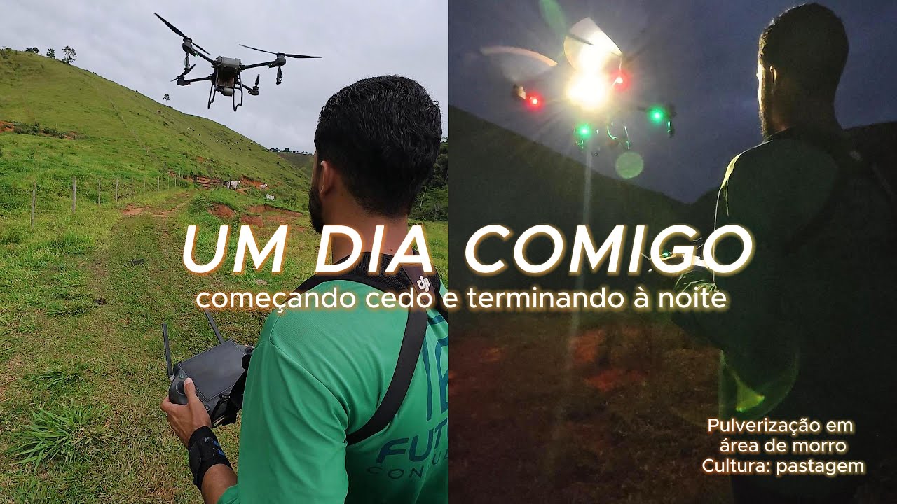 Um dia inteiro pulverizando com drone agrícola