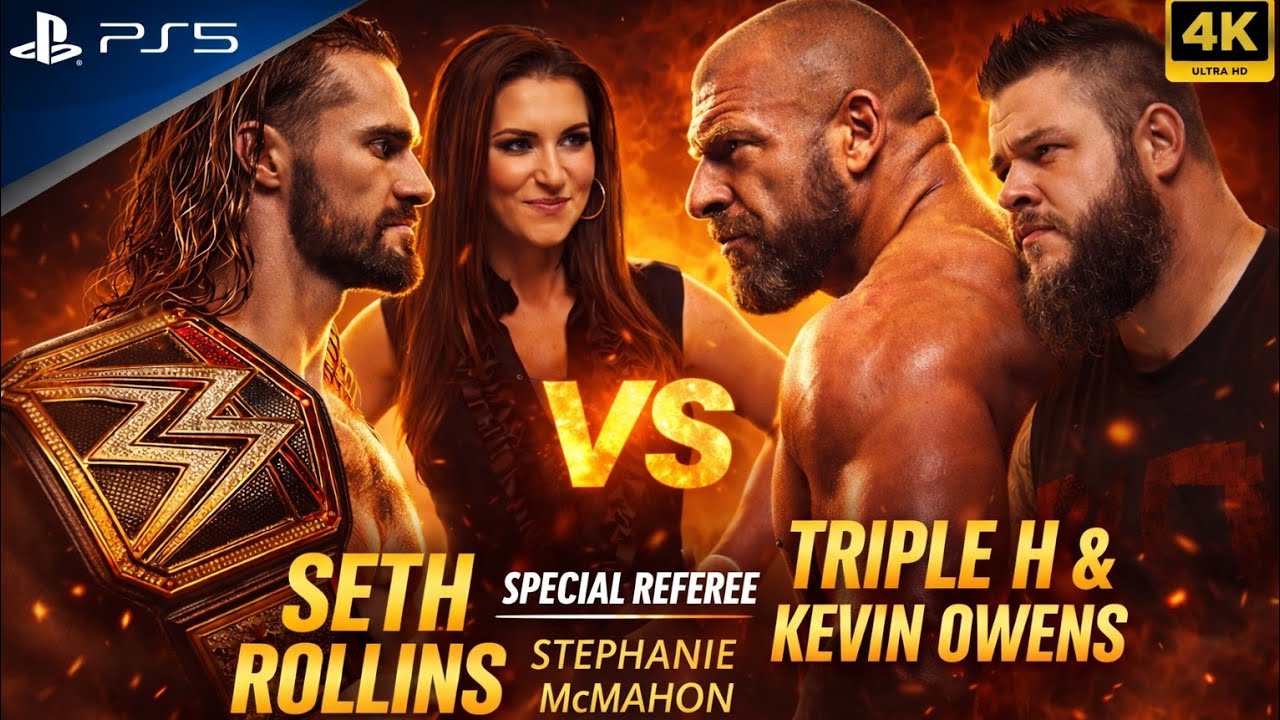 WWE 2K25 - One On Two Handicap Match 😱 Seth Rollins vs Triple H & Kevin Owens | PS5 Gameplay [4k60]