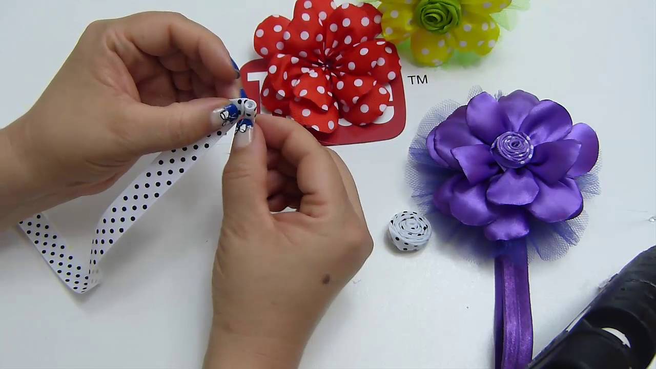 Como elaborar flores grandes listón quemado para tiaras de bebe, Diy #542, Ribbon Hair Bow,
