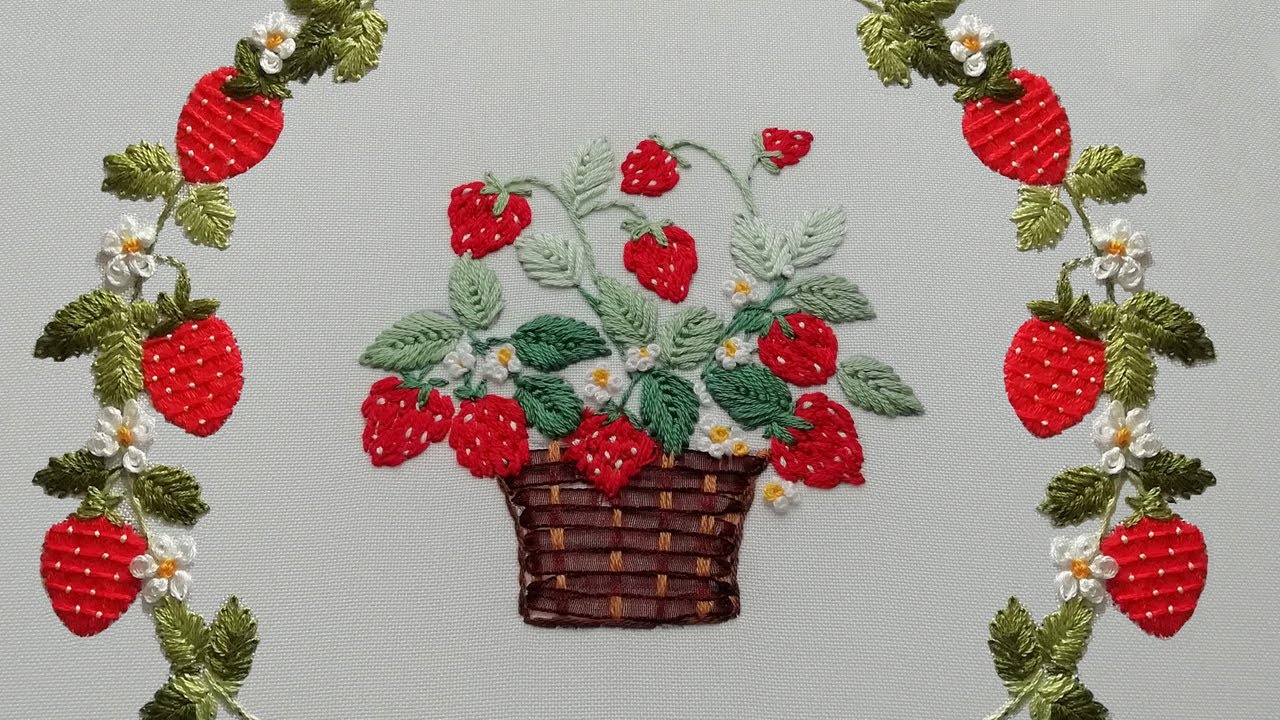 Корзинка с клубничкой| фруктовая вышивка| легкие стежки