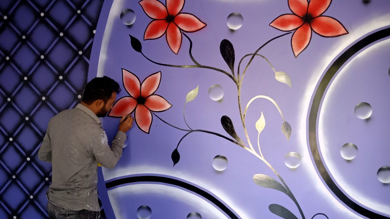 3d spray paint design|3d flower design|masking tape design|new wall painting design|