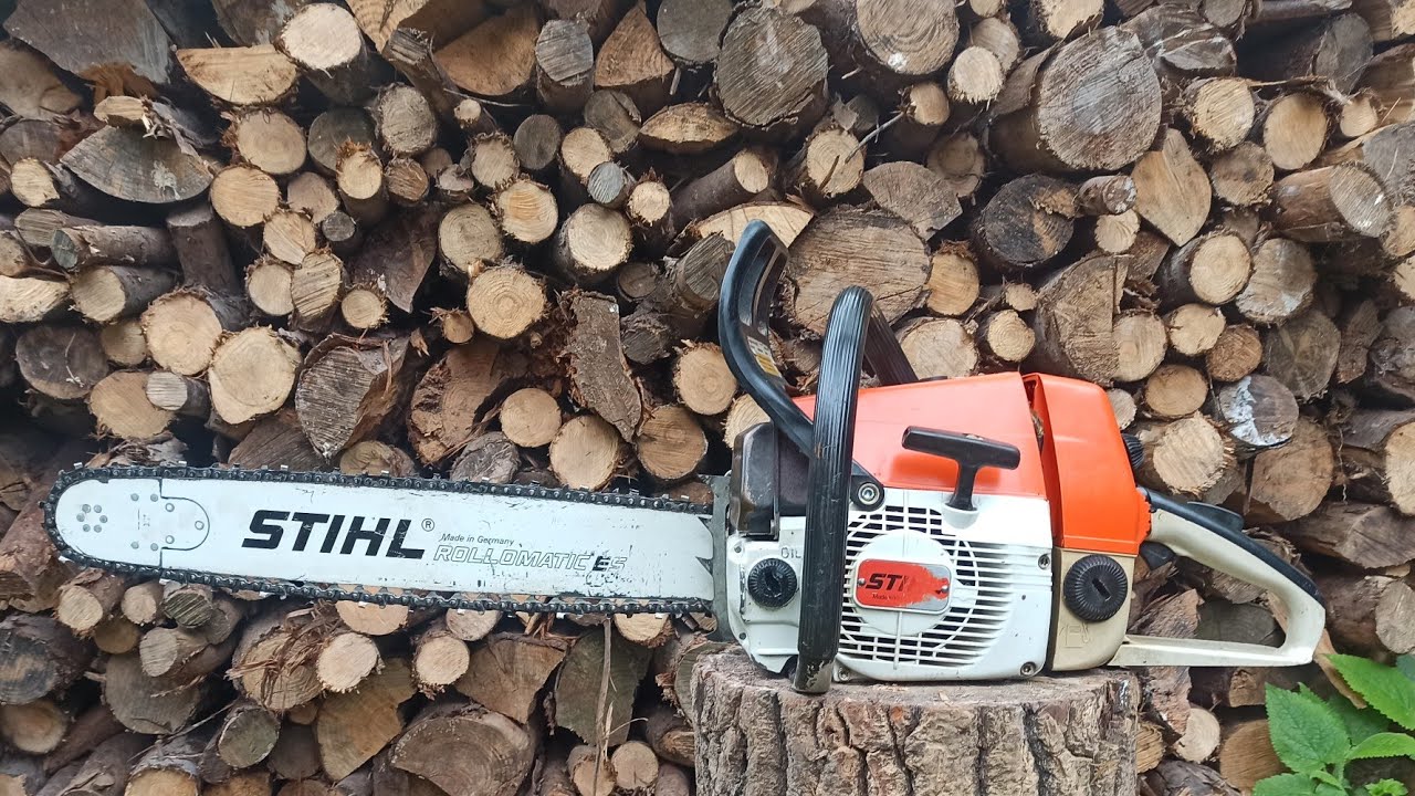 présentation stihl 034 av wood boss + test de coupe