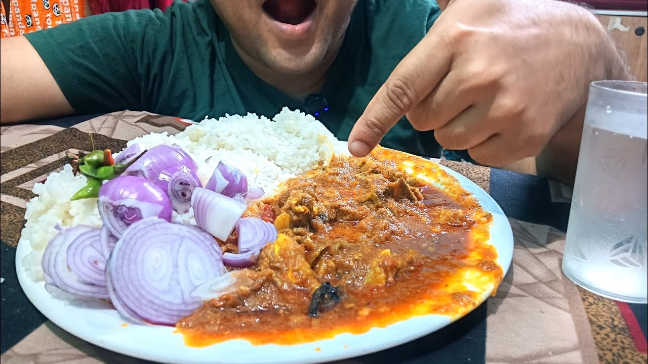 Mukbang!! Eating spicy mutton curry rice spicy green chilly 🔥🔥🔥