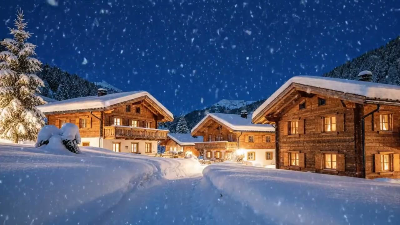 Snowy Village Night ❄️ Cozy Winter Ambience for Sleep & Relaxation