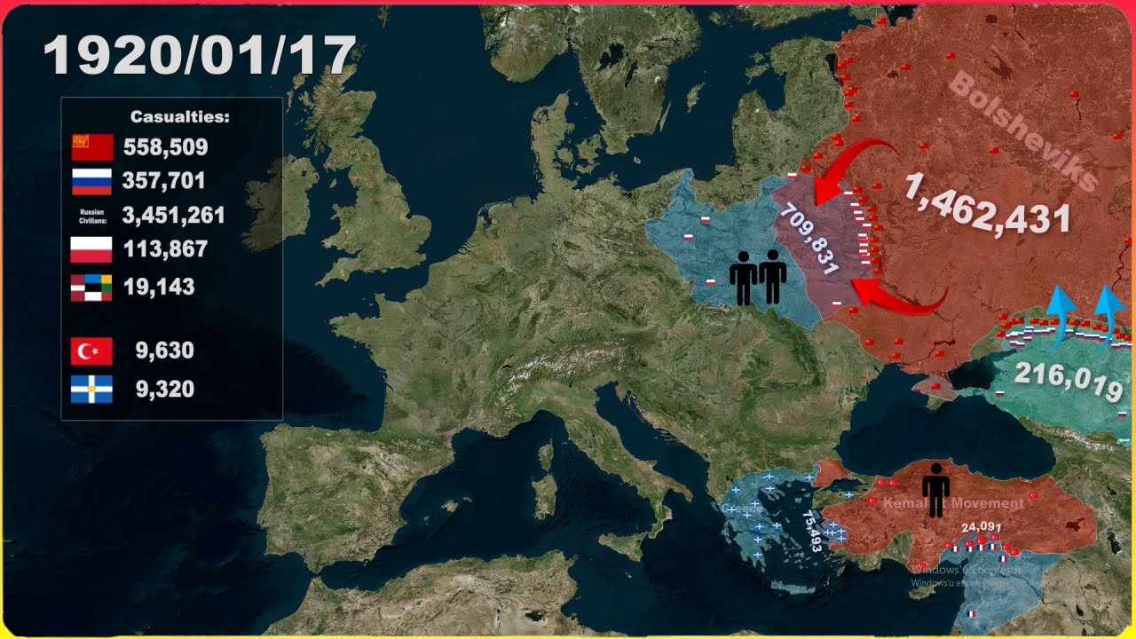 After World War One 1918-1924 Europe Wars | Every Day With Army Sizes