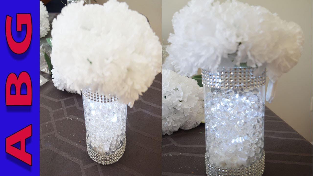 Dollar store Beautiful DIY Flower centerpiece with orbeez and lights for sweet 16 and weddings