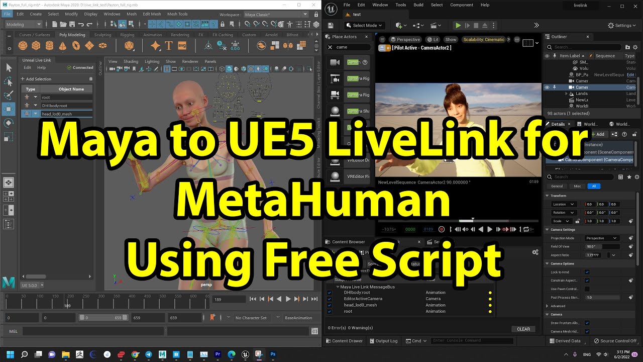 Metahuman LiveLink from Maya to UE5 with free script