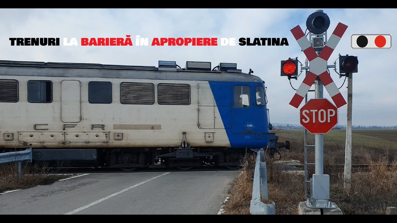 [4K] Trenuri la barieră în apropiere de Slatina