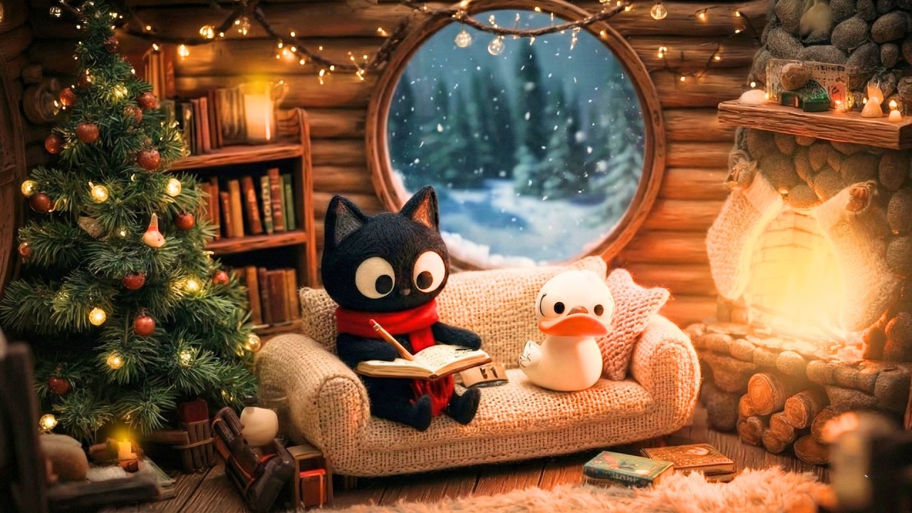 Cozy Snowy Winter Cabin ❄ Warm Fireplace Lofi Jazz for Study & Focus
