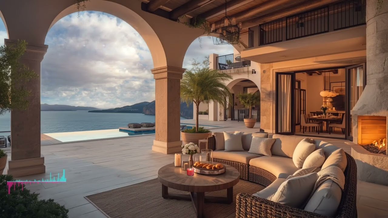 Smooth Piano Music by the Sea 🎹🌊 Ocean View Villa & Cozy Fireplace Ambience for Study & Focus