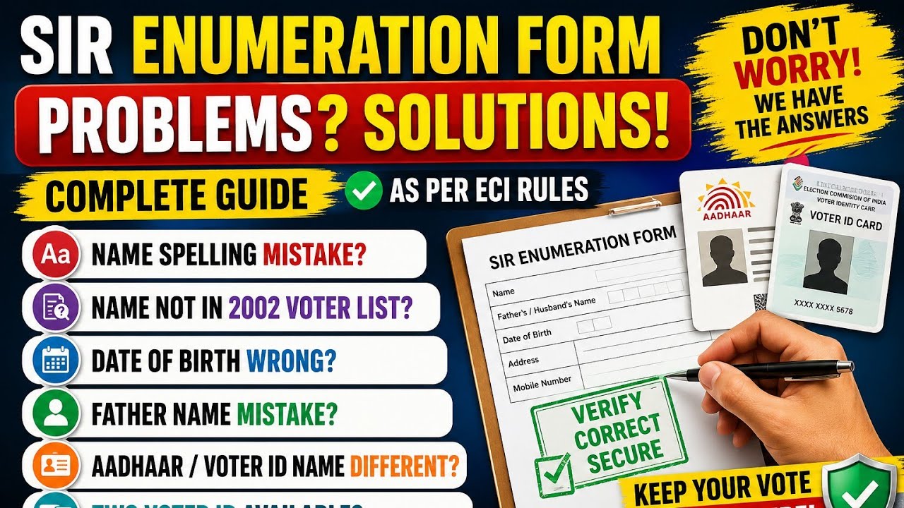 SIR Enumeration Form Problems Solved | Name Spelling Mistake | 2002 Voter List | Aadhaar & voter