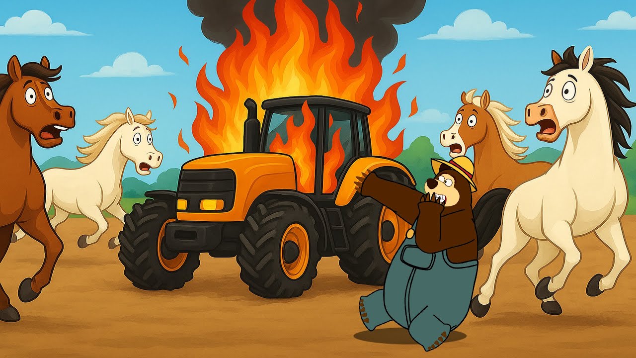The Bear Farm: Tractor Breaks Down and Catches Fire, Horses Evacuate | Construction Vehicles