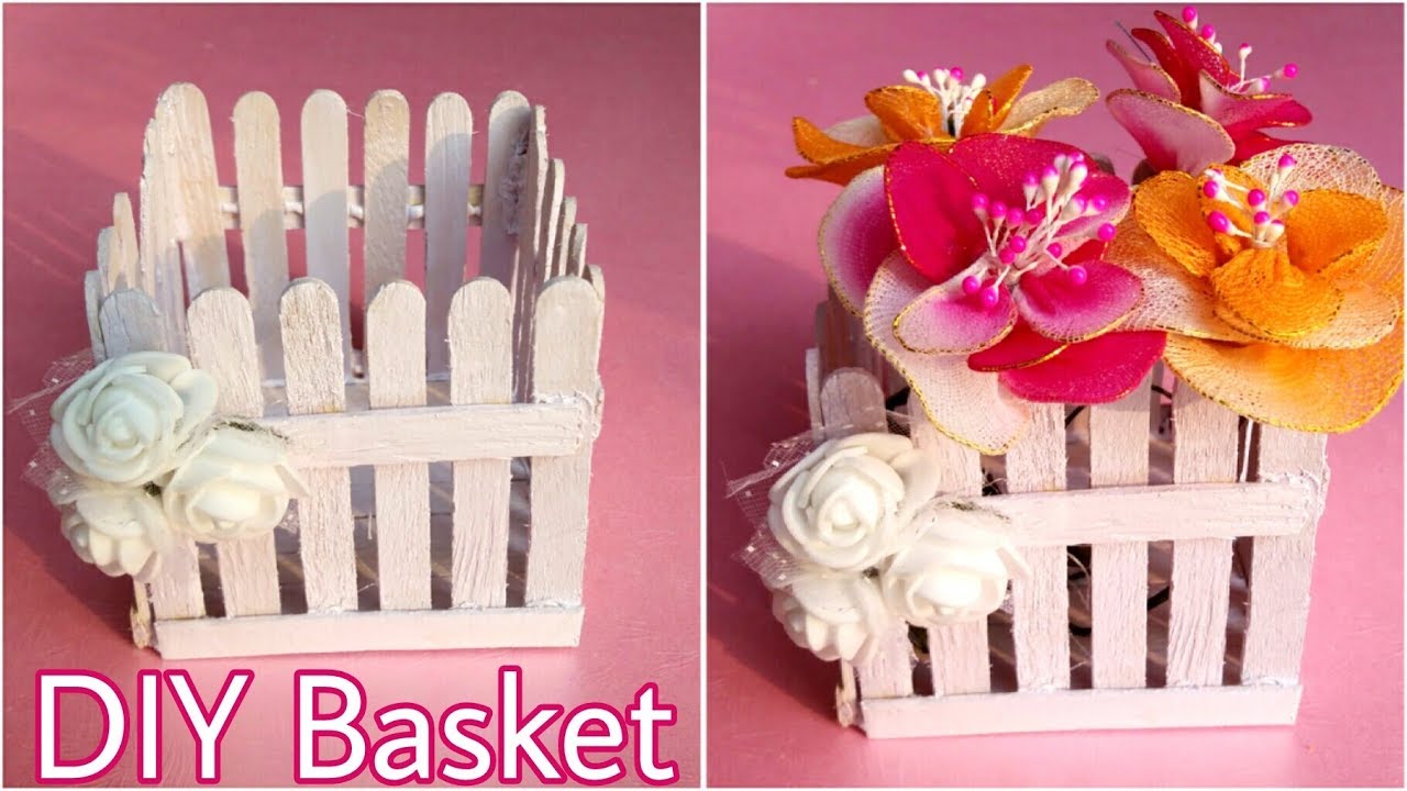 DIY Ice-Cream Sticks Basket || Flower Basket || Craft Stick Ideas/Popsicle Stick || The Blue Sea Art