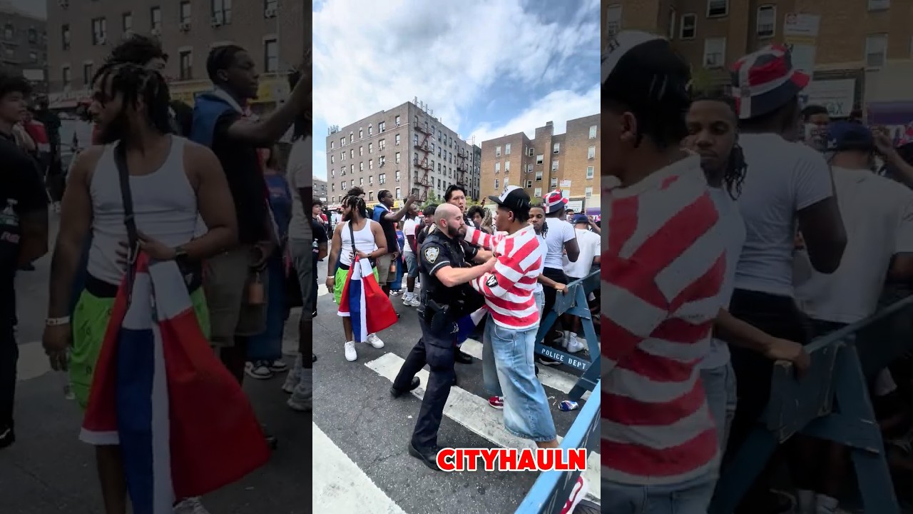 Конфликт полицейского NYPD и участников Доминиканского парада у ограждения 🇩🇴 #nyc