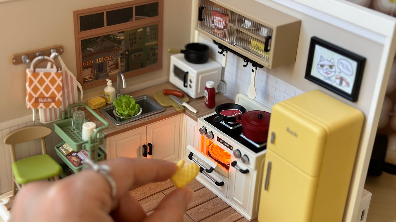Rolife Happy Meal Kitchen - DIY Miniature Kit Unbox and Setup ASMR