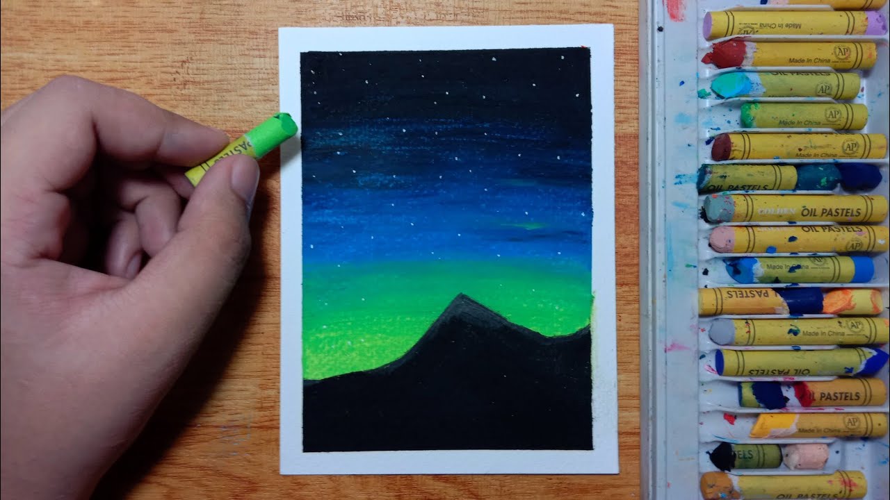Easy and Simple Aurora Night Sky Oil Pastel Drawing for Beginners | Step-by-step Tutorial