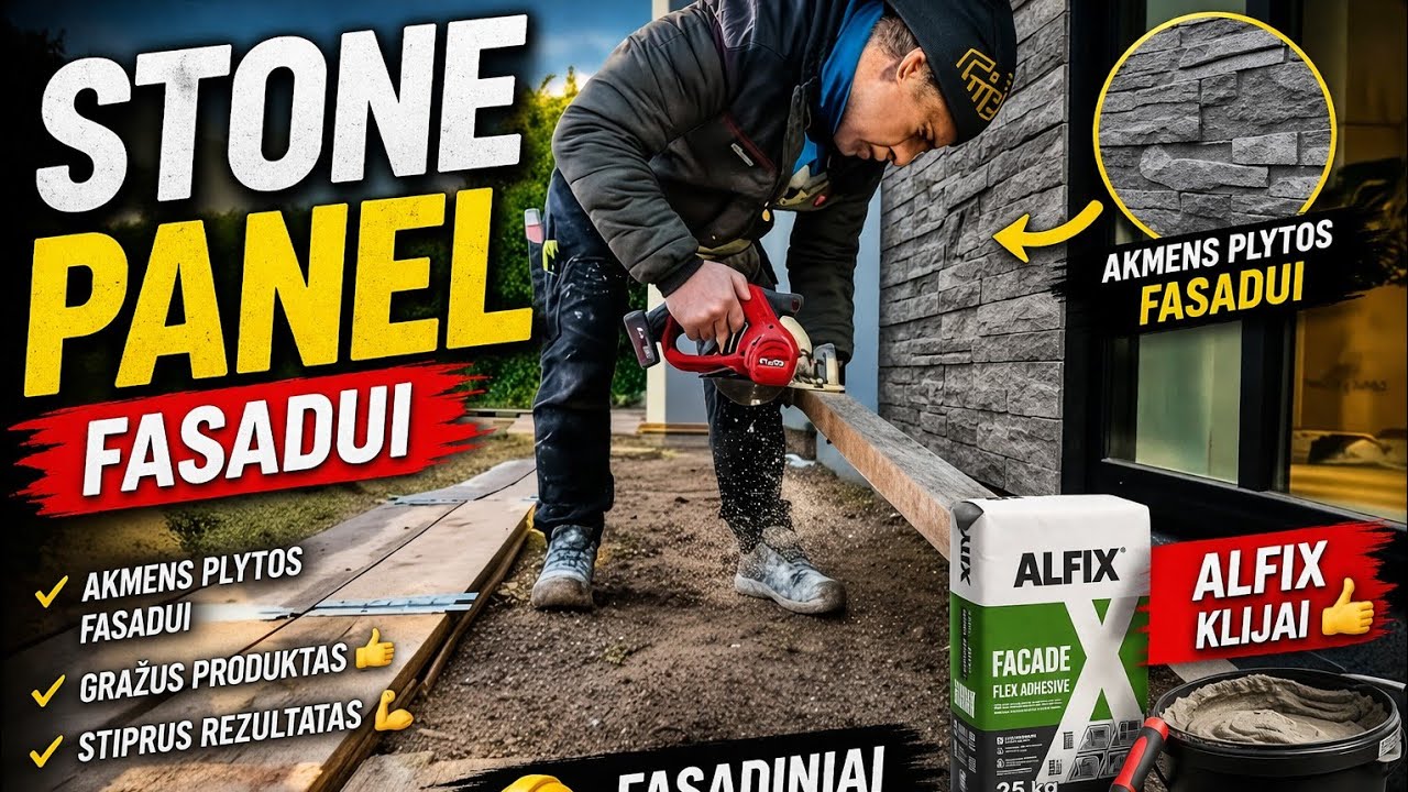 STONE panel. Akmens plytos fasadui. Gražus  produktas 👍💪 Fasadiniai darbai. ALFIX  klijai 👍