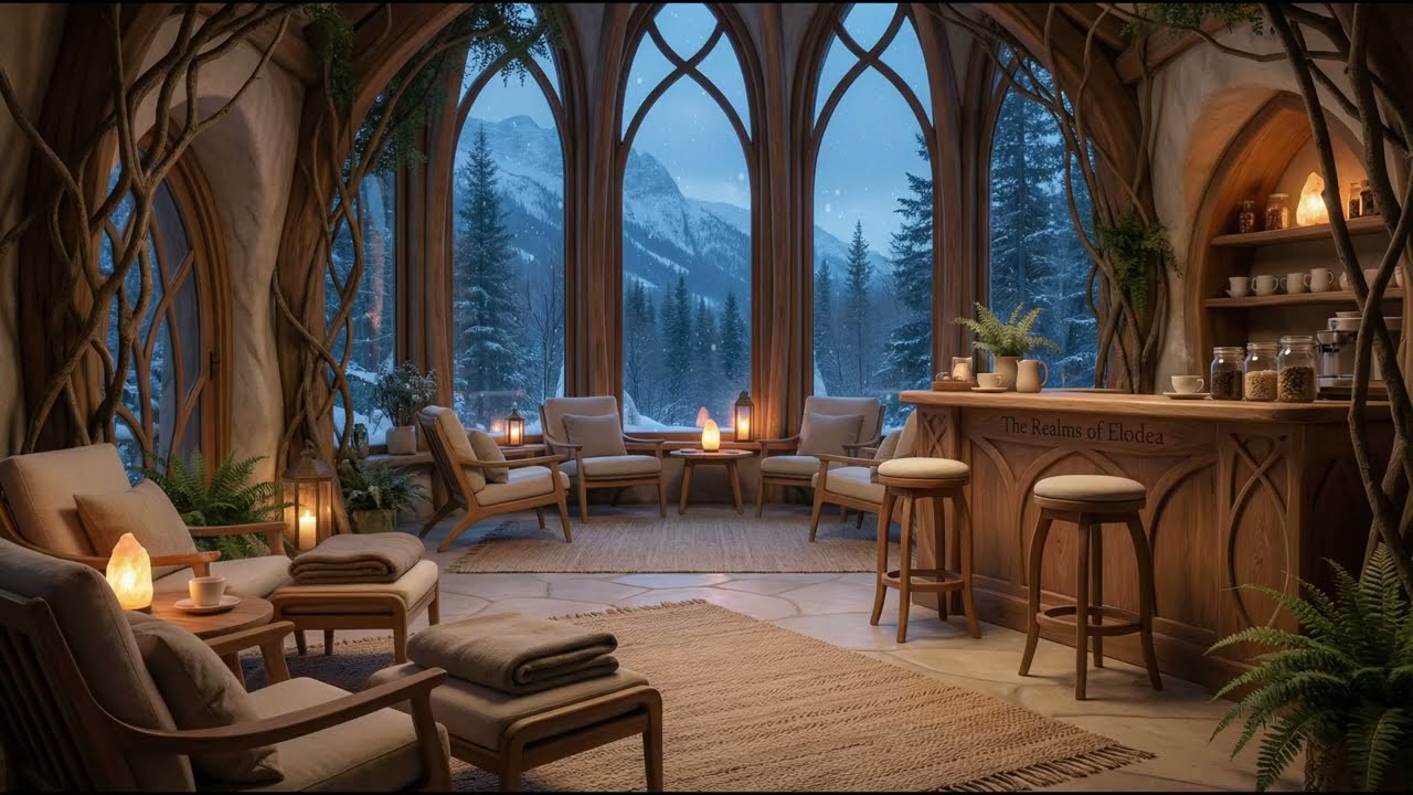 The Whispering Winter Café | Cozy Fantasy Ambience with Calm Music