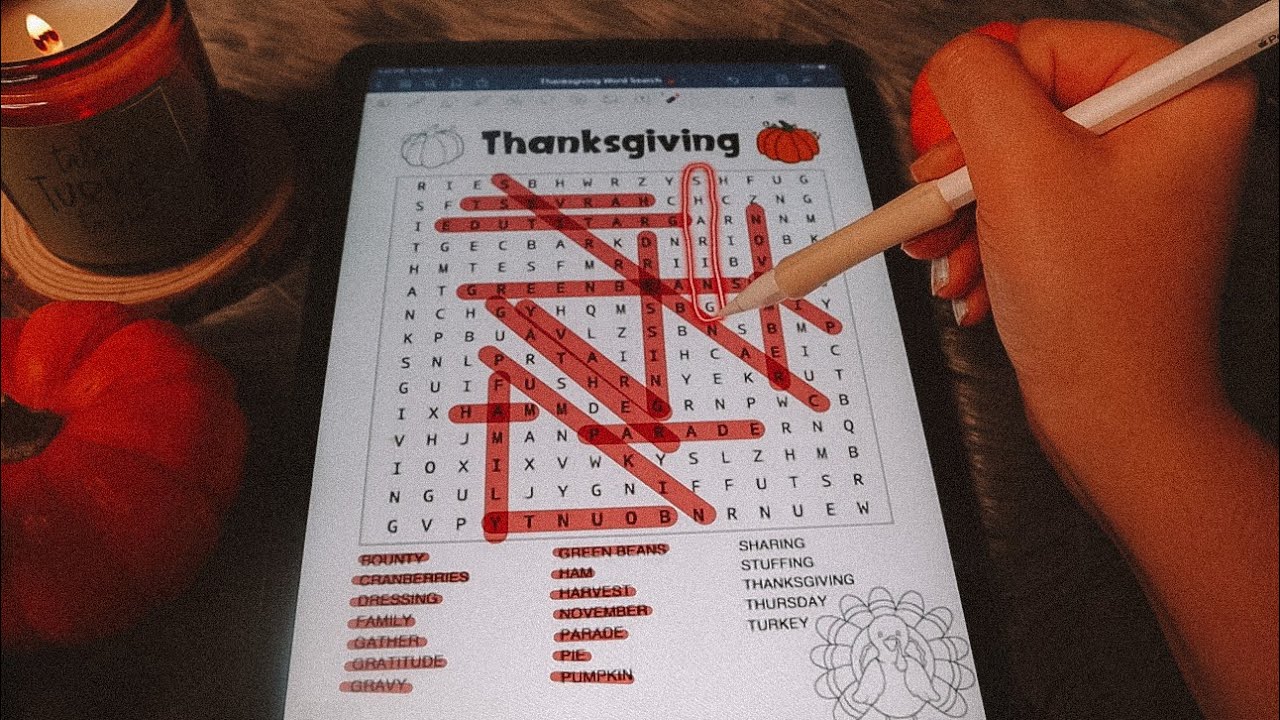 ASMR Word Search 🍂 Thanksgiving edition | iPad sounds, tracing, close whispering