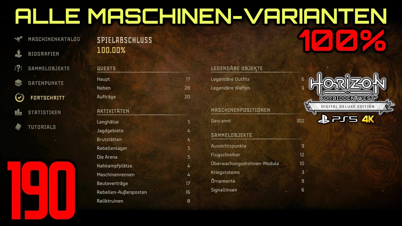 Horizon Forbidden West *190 • Alle 102 Maschinen-Varianten gescannt • 100% Spielabschluss