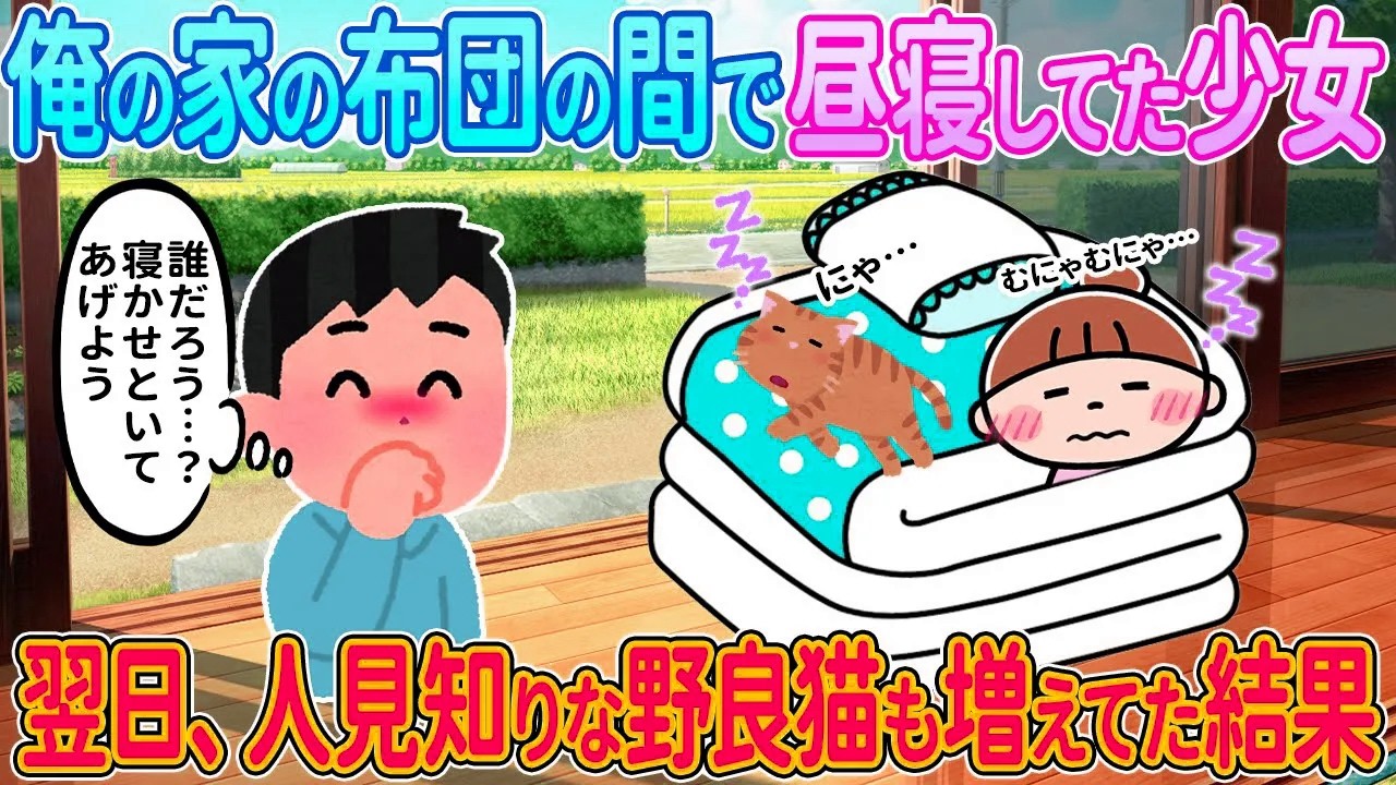 【2ch馴れ初め】俺の家の布団の間で昼寝していた少女→翌日、人見知りな野良猫も増えた結果【ゆっくり解説】