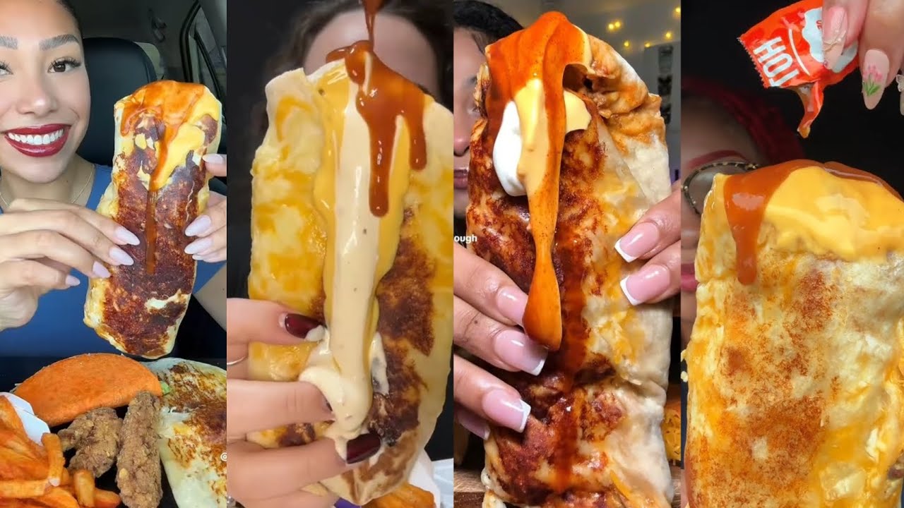TIKTOK TACO BELL MUKBANG COMPILATION CHEESY BURRITO FRIES SUPREME CRUNCHWRAP HARDSHELL TACO