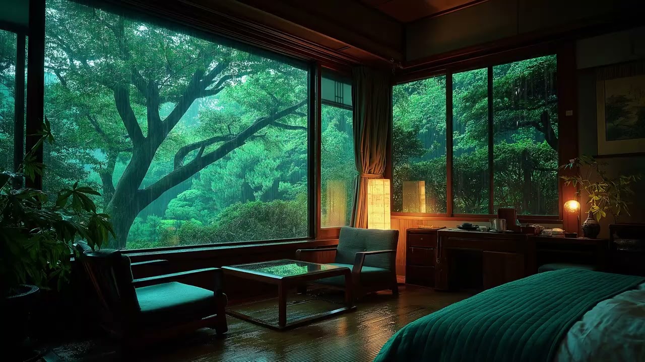 🌙🌧️ Calm Rainy Bedroom Escape | 3 Hours Piano & Rain Ambience | Focus Meditation Relax Productivity