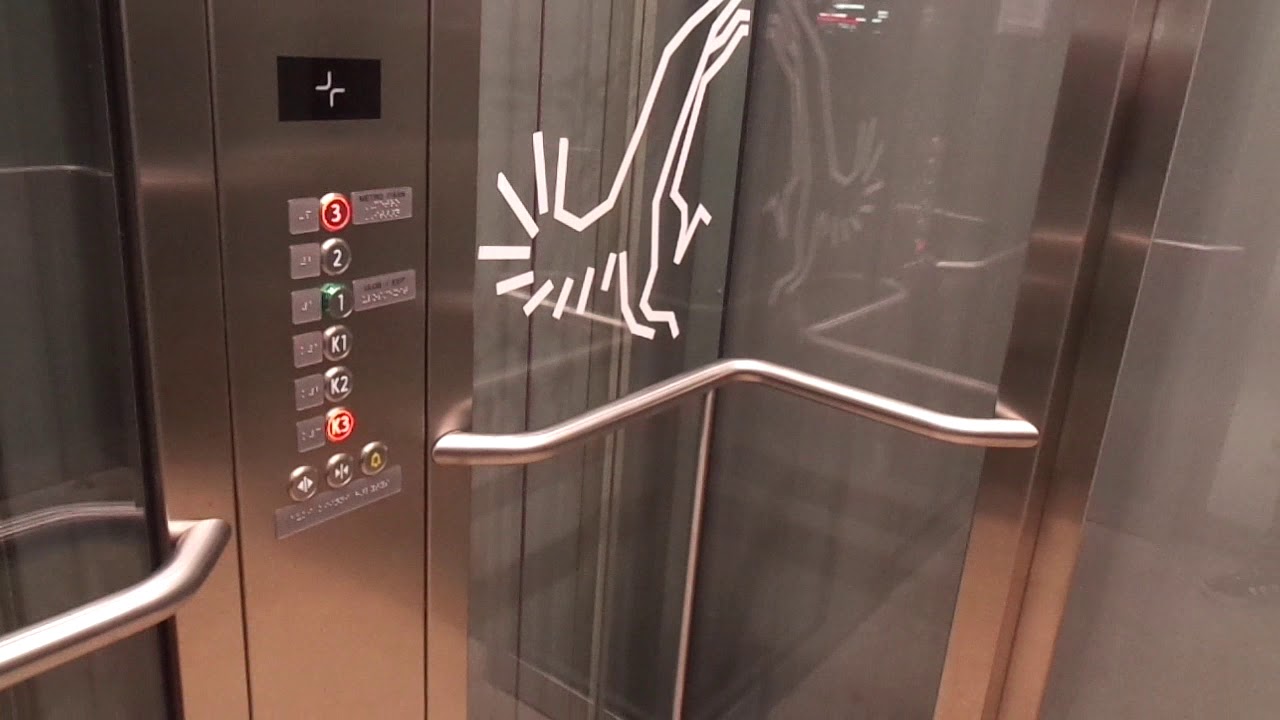 3x Brand-New 2018 KONE M-space MRL T. Glass Elevators@REDI Shopping Center, Kalasatama, Helsinki, FI