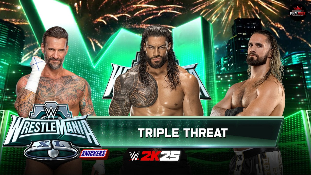 Roman Reigns vs Seth Rollins vs CM Punk – Triple Threat Match | WWE 2K25 Gameplay