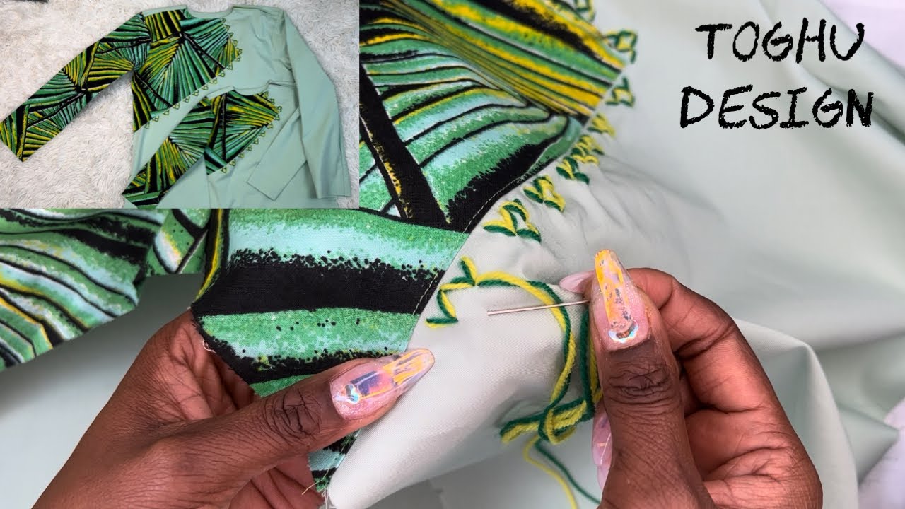 How to do hand embroidery toghu style on a shirt/tunic, Bamenda outfits #negestyle #toghu #ankara