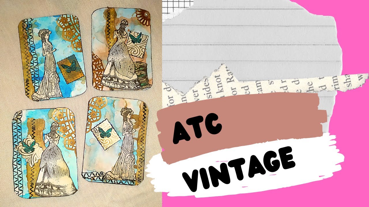 ATC artist traiding card vintage fonds avec les brushmarkers de chez Action