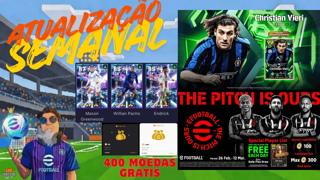 EFOOTBALL ATUALIZAÇÃO - 400 MOEDAS GRATIS + LEGEND KUYT GRATIS / BOX VIERI + BOX DE DOMINGO