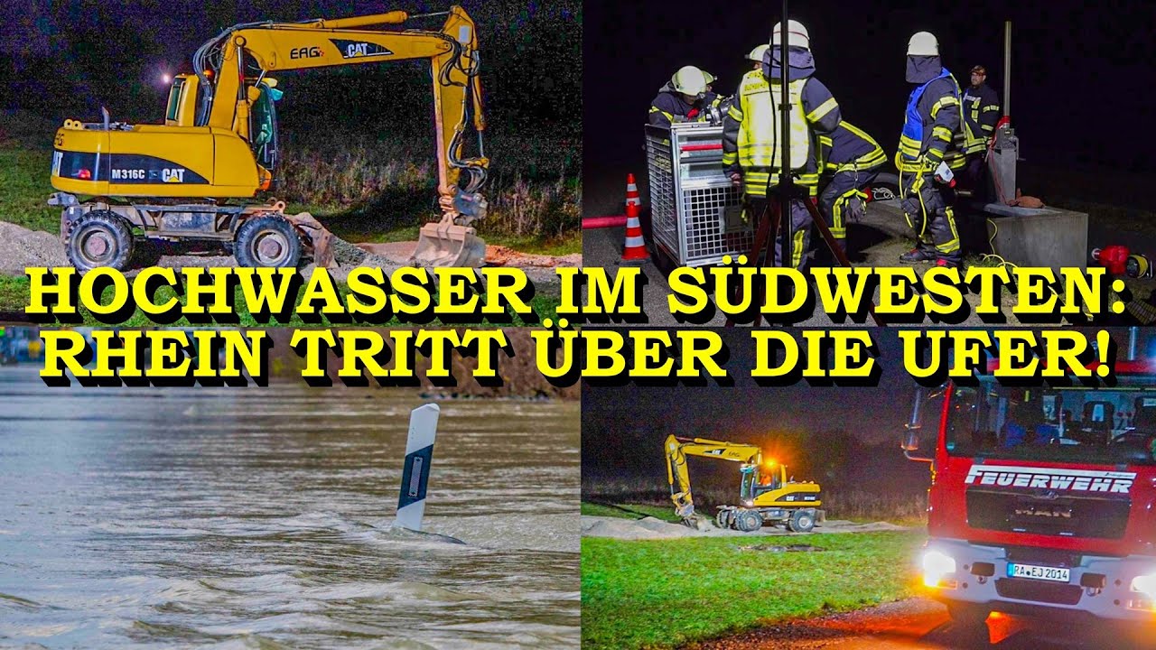 +++ RHEIN TRITT ÜBER DIE UFER +++ HOCHWASSER ÜBERFLUTET WOHNSIEDLUNG | FEUERWEHR | BAGGER GRÄBT DAMM