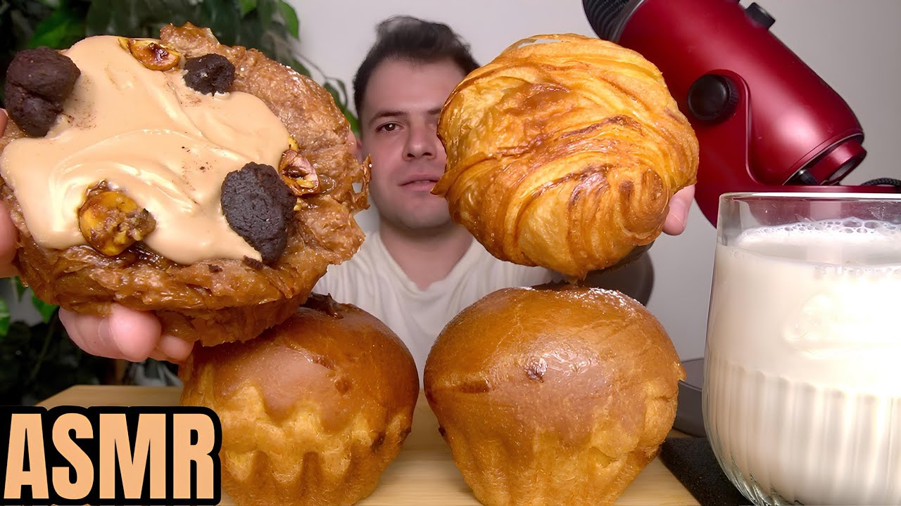 ASMR CHOCOLATE CARAMEL DESSERTS: CRUFFIN, TWICE BAKED CROISSANT, BRIOCHE MUKBANG 먹방 BITES | EATING