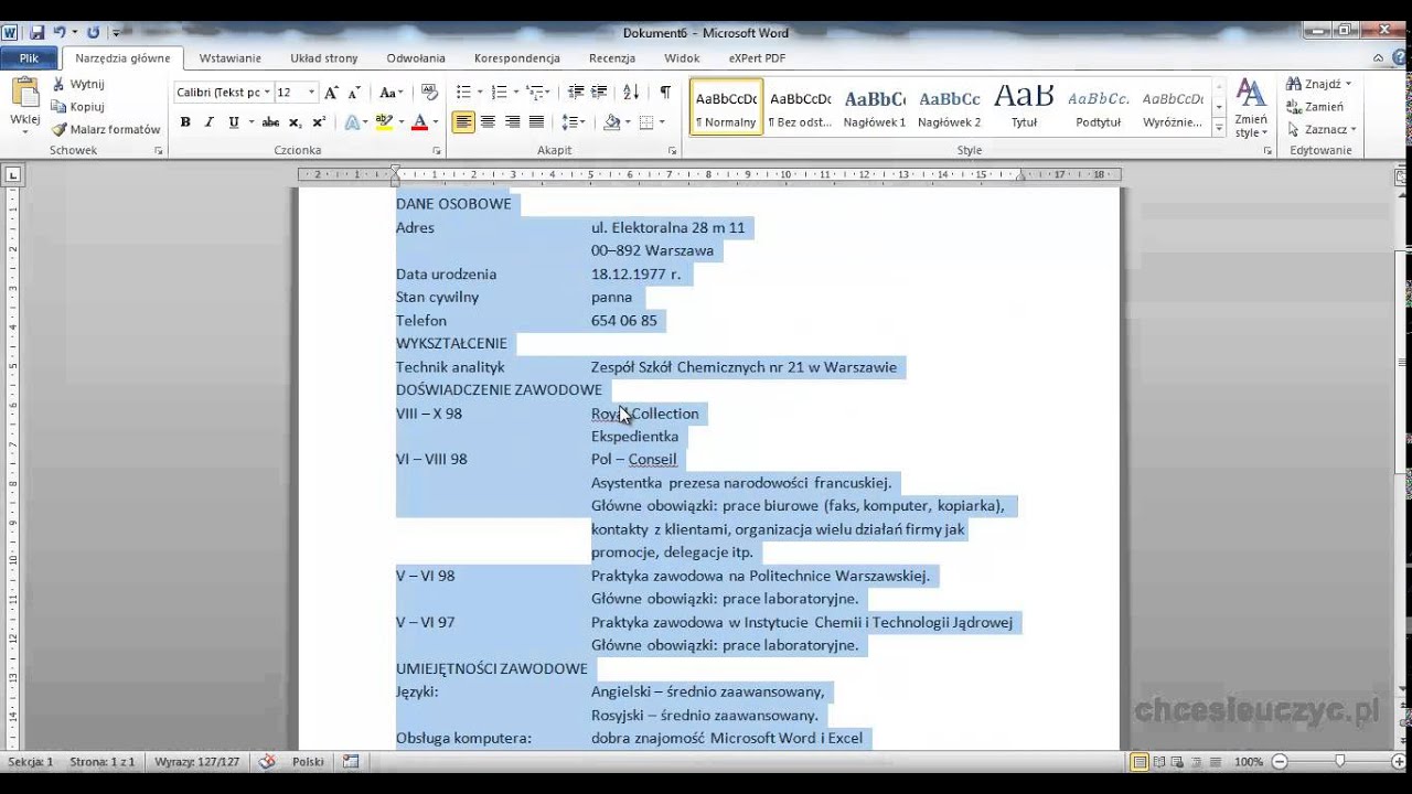 Kurs Microsoft Word 2010 Podstawowy - [lekcja #8.2] - Zadanie 2