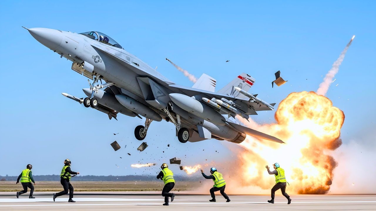 Женщина-пилот американского истребителя F-16 взлетает на полной скорости в чрезвычайной ситуации
