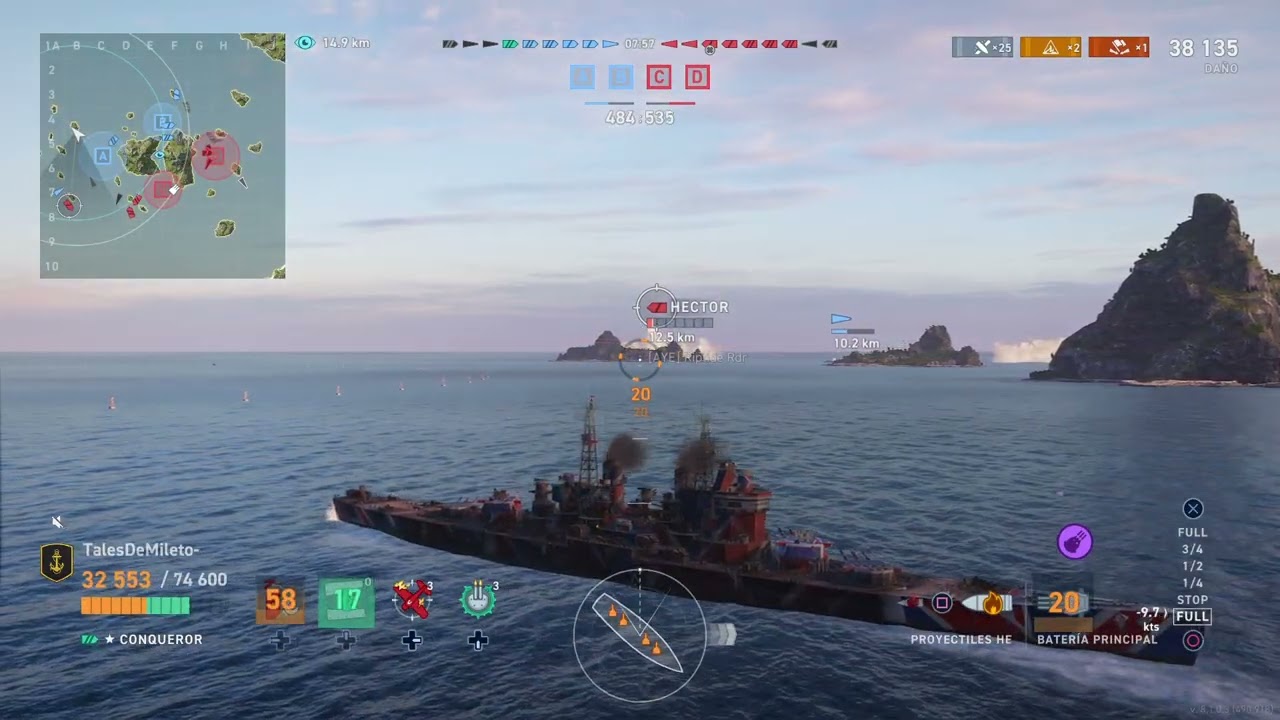 Conqueror Tier legendario | 2500exp 195k daño |World of Warships: Legends