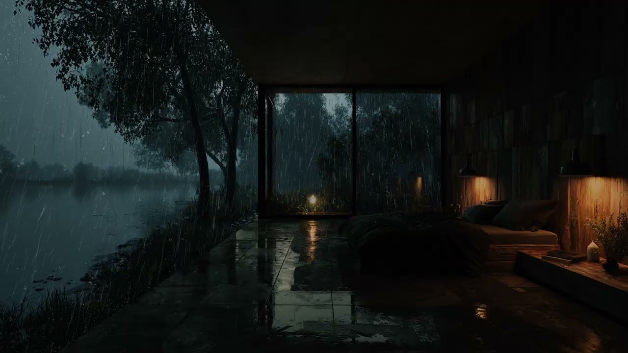 Soft Rain Drifting Across the Window Inside a Cozy Room for Deep Relaxation and Peaceful Sleep