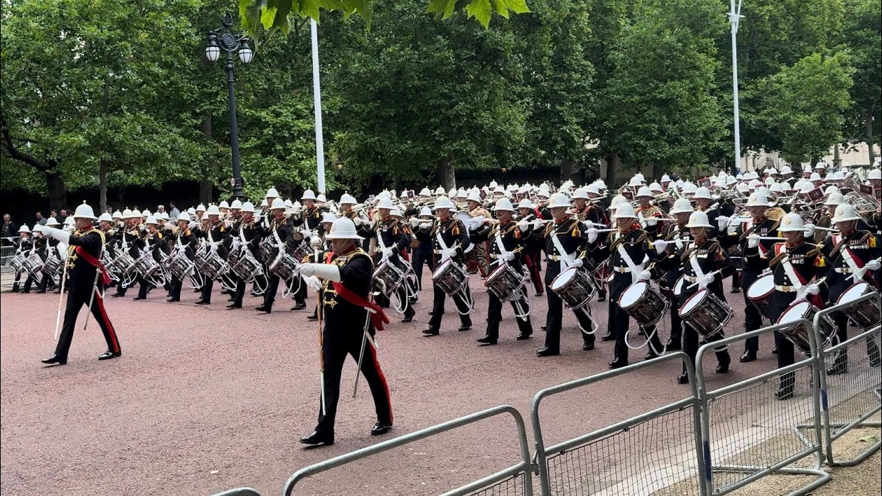 The Massed Bands of HM Royal Marines March Up the Mall 2024