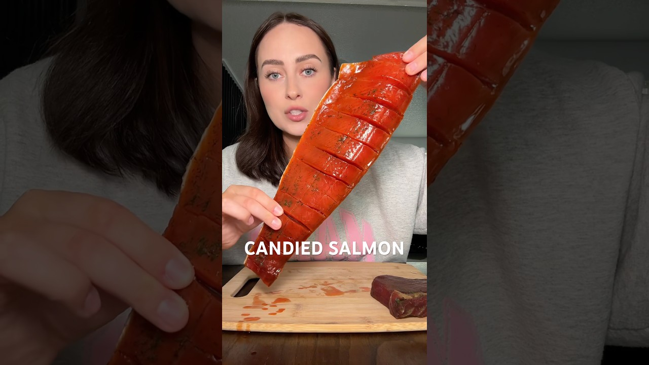 1 yr old eats smoked salmon 🐟 #mukbang #smokedsalmon #candied #toddlereats #eatwithme #salmon #fyp